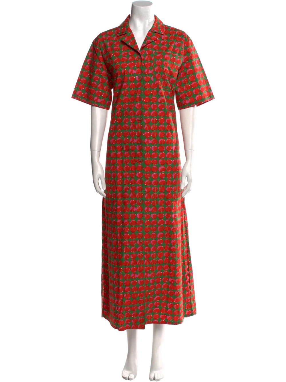 LA DoubleJ Red and Green Maxi Shirt Dress